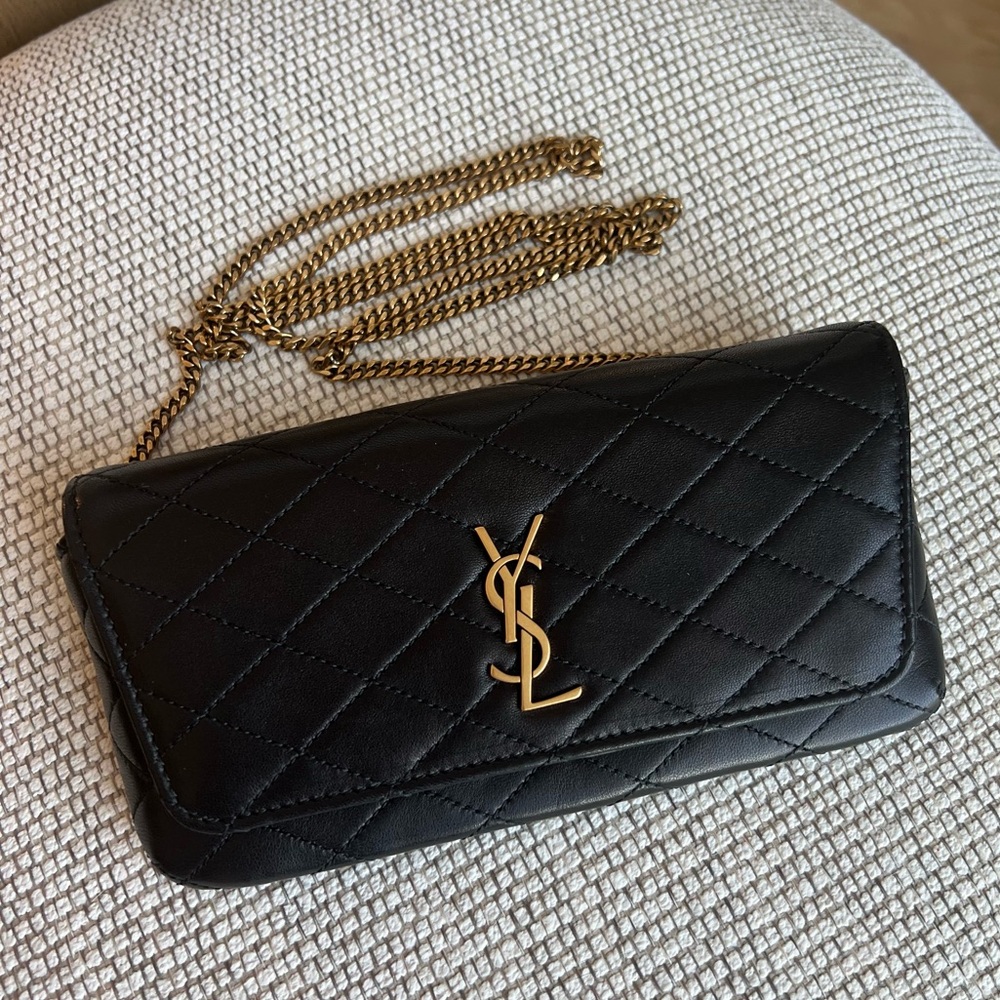 Saint Laurent Black Quilted Crossbody with Gold Accent